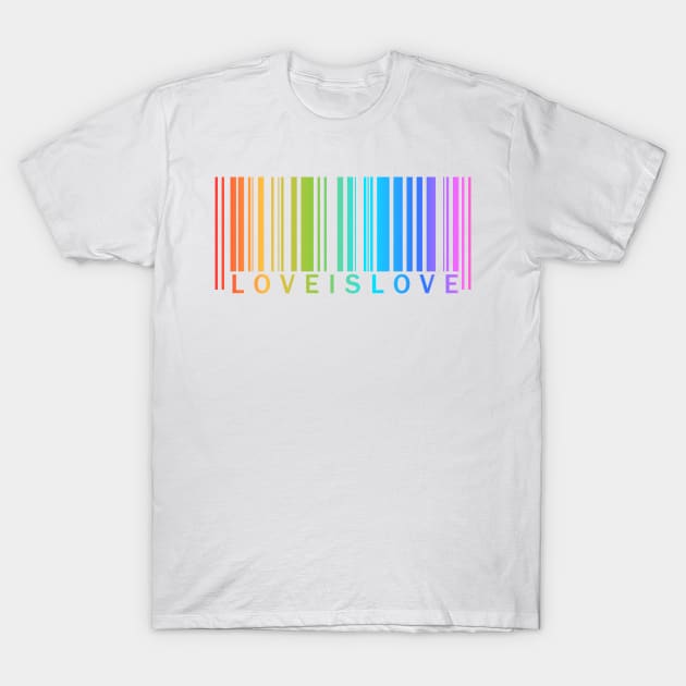 Love is Love - LGBT Pride t-shirt rainbow barcode T-Shirt by PixelatedPixels